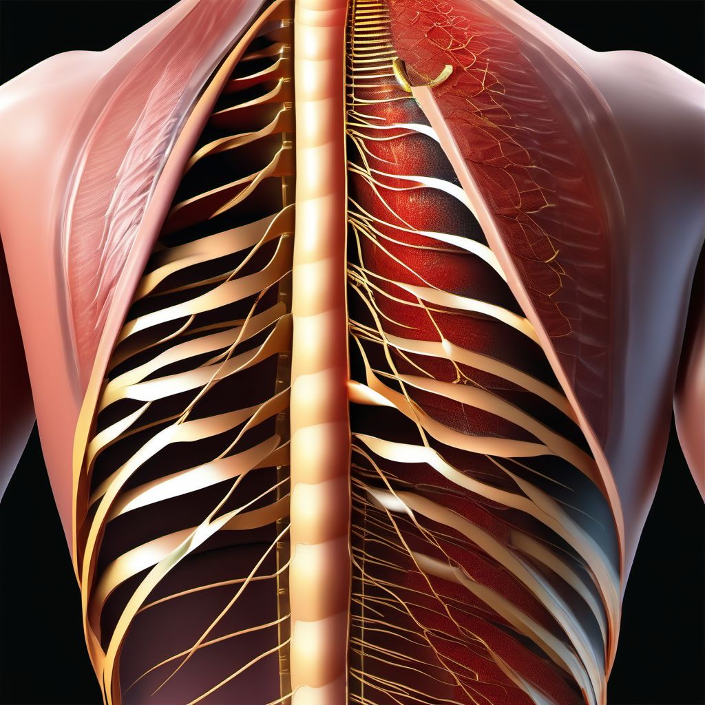 Unspecified open wound of left back wall of thorax with penetration into thoracic cavity digital illustration