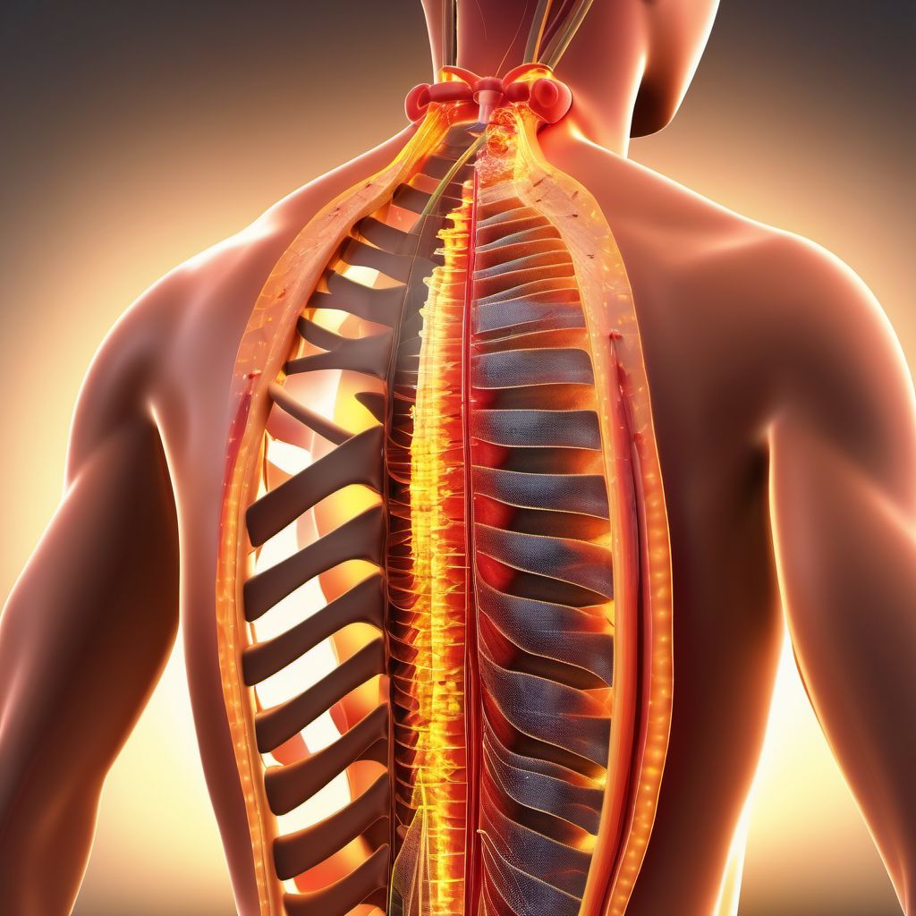 Unspecified open wound of unspecified back wall of thorax with penetration into thoracic cavity digital illustration