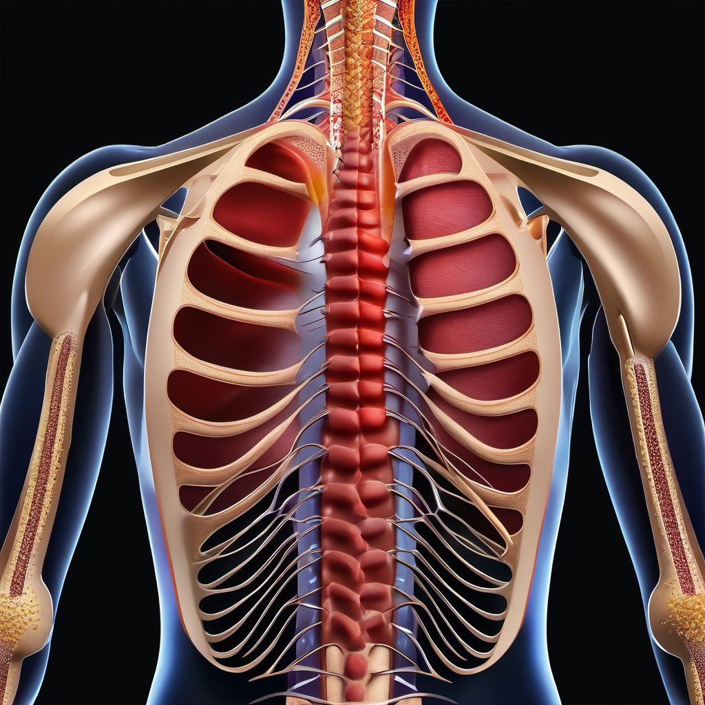 Laceration without foreign body of back wall of thorax with penetration into thoracic cavity digital illustration