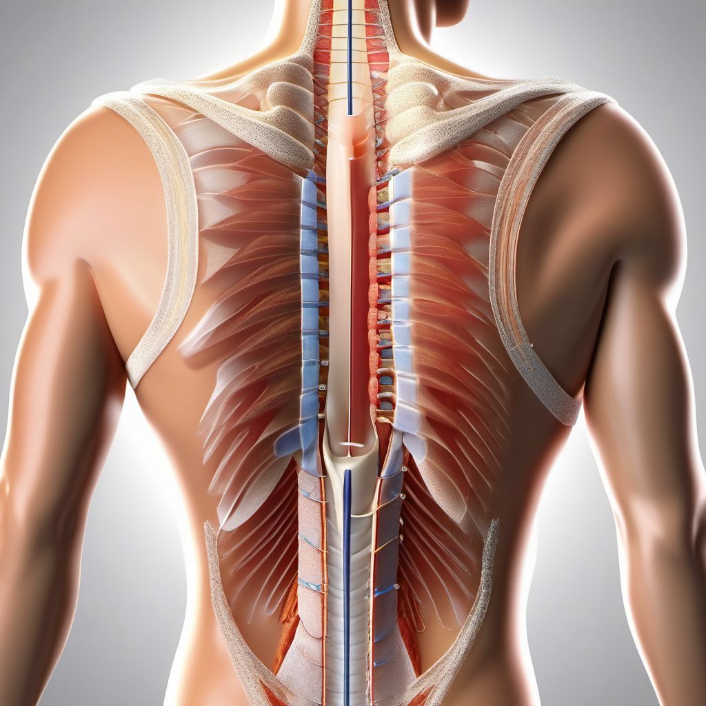 Laceration with foreign body of back wall of thorax with penetration into thoracic cavity digital illustration