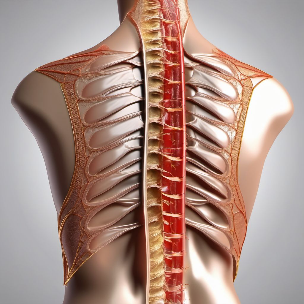 Laceration with foreign body of right back wall of thorax with penetration into thoracic cavity digital illustration