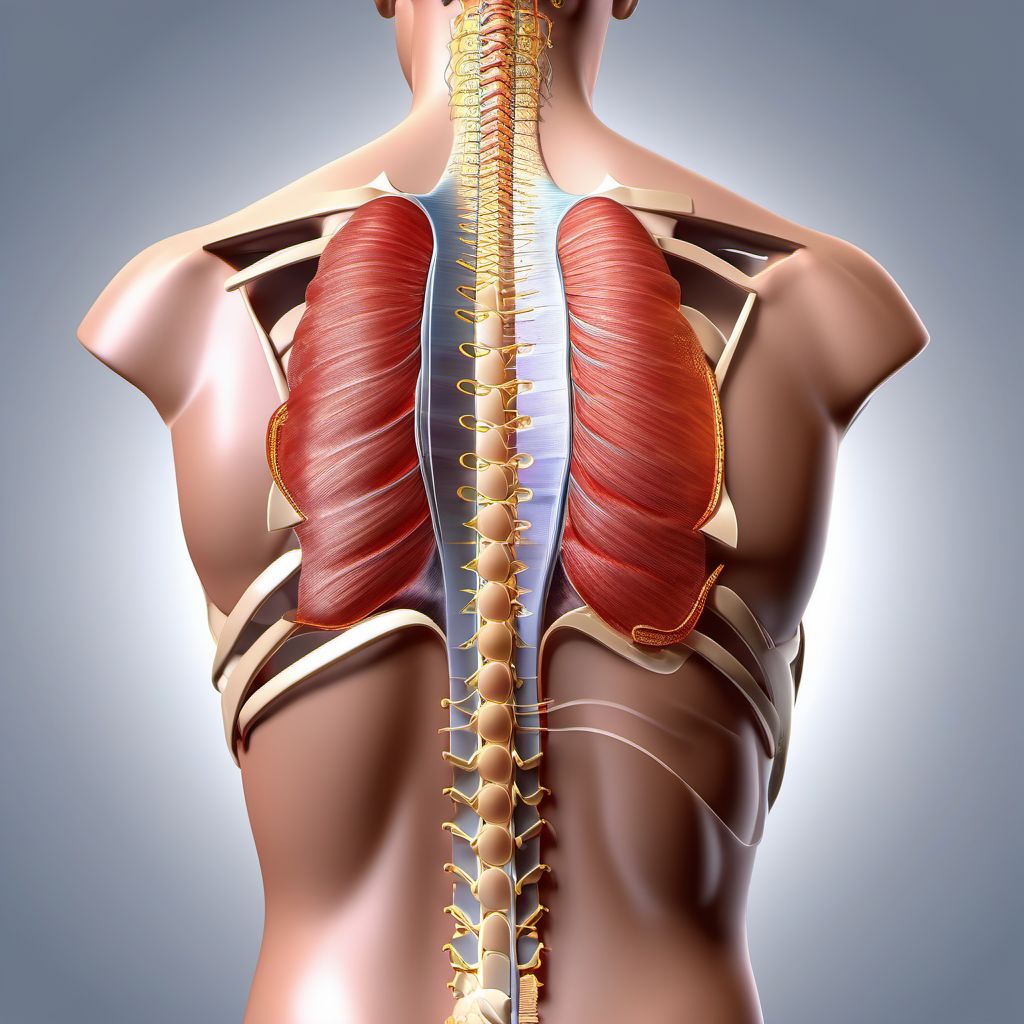 Laceration with foreign body of left back wall of thorax with penetration into thoracic cavity digital illustration