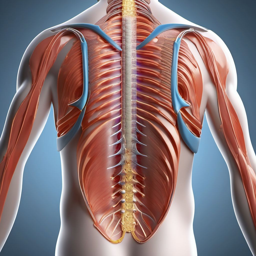 Laceration with foreign body of unspecified back wall of thorax with penetration into thoracic cavity digital illustration