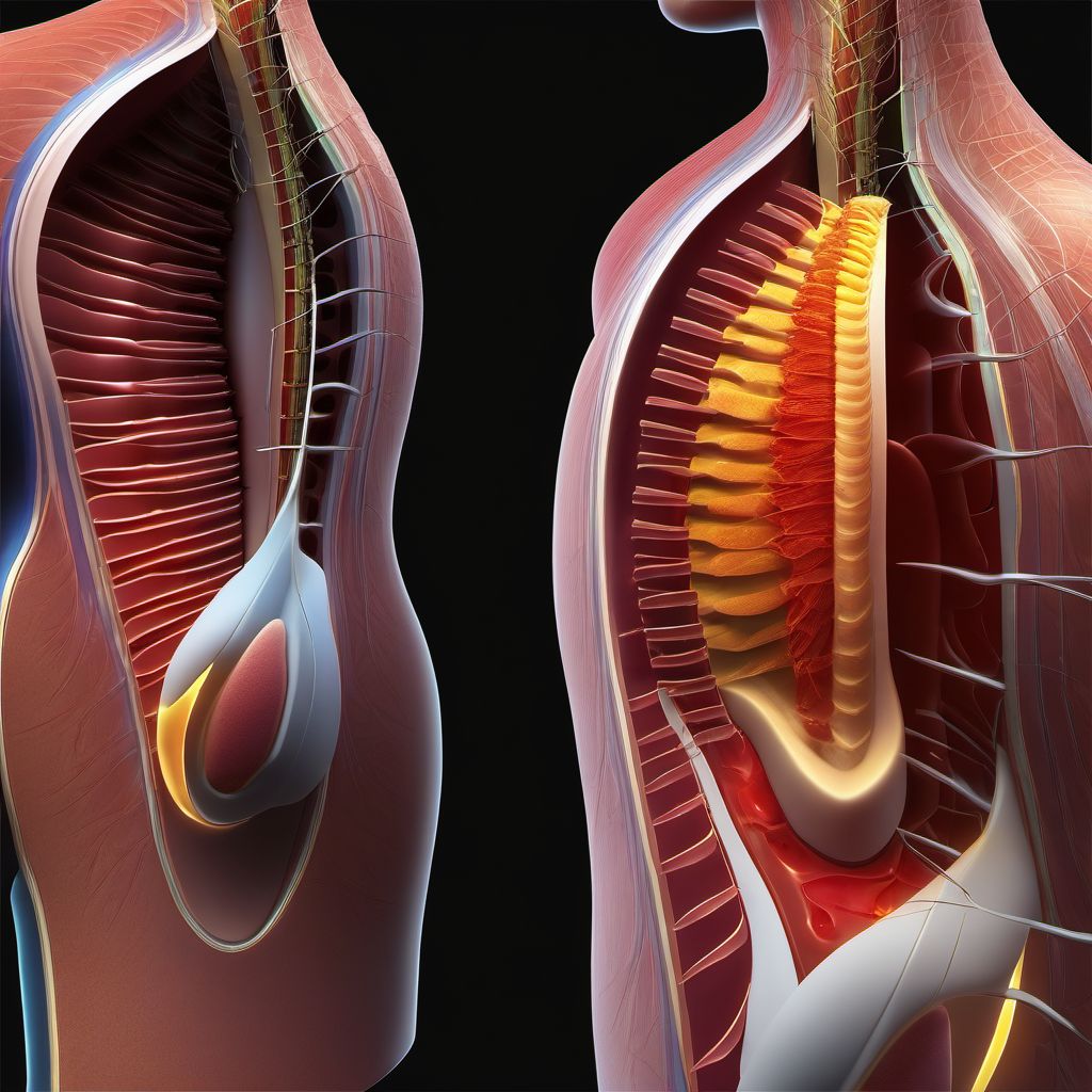 Puncture wound without foreign body of left back wall of thorax with penetration into thoracic cavity digital illustration