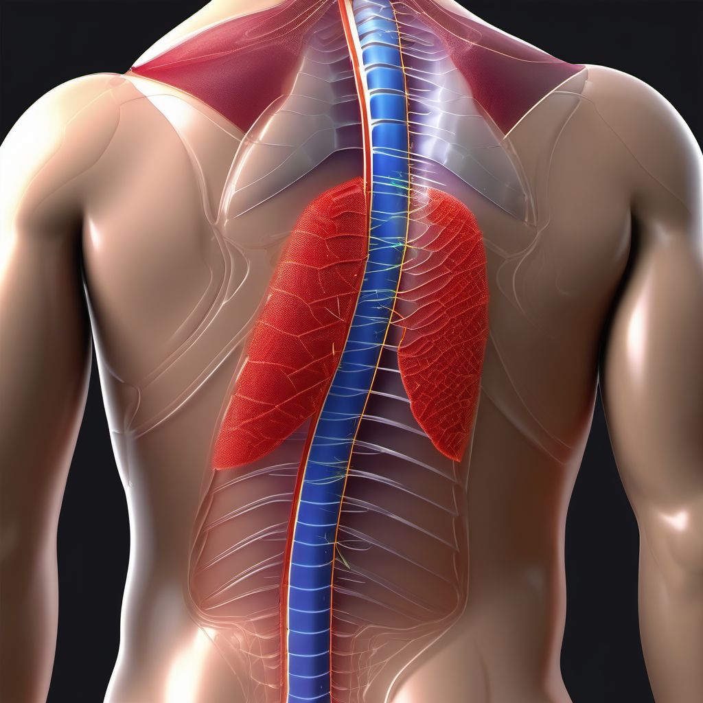 Puncture wound with foreign body of back wall of thorax with penetration into thoracic cavity digital illustration