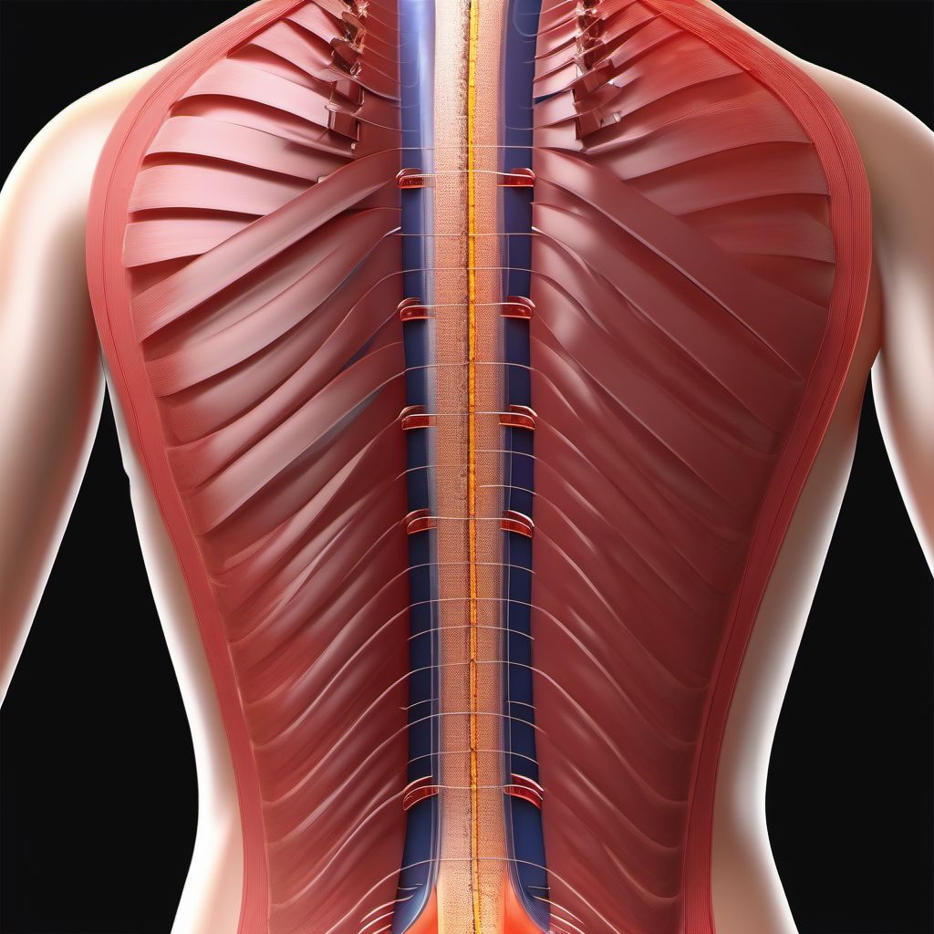 Puncture wound with foreign body of right back wall of thorax with penetration into thoracic cavity digital illustration