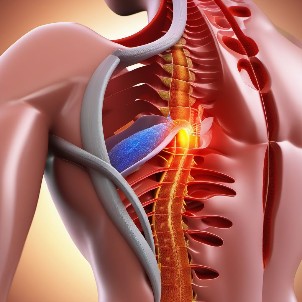 Puncture wound with foreign body of unspecified back wall of thorax with penetration into thoracic cavity digital illustration