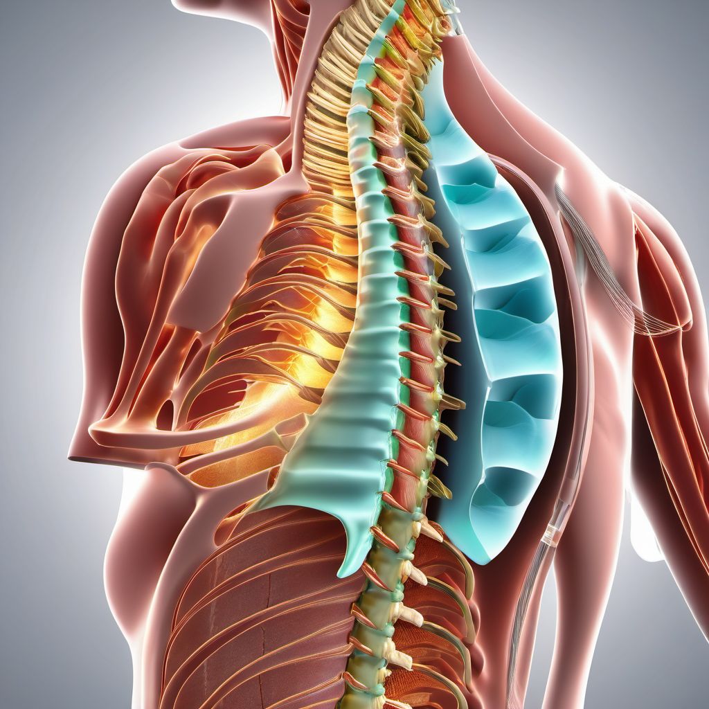 Open bite of right back wall of thorax with penetration into thoracic cavity digital illustration