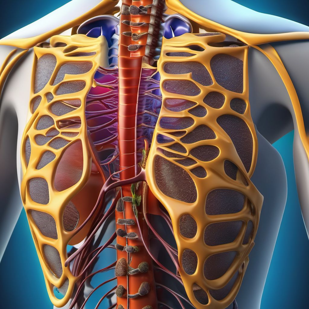 Open bite of unspecified back wall of thorax with penetration into thoracic cavity digital illustration