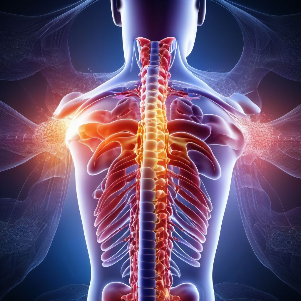 Concussion and edema of thoracic spinal cord digital illustration