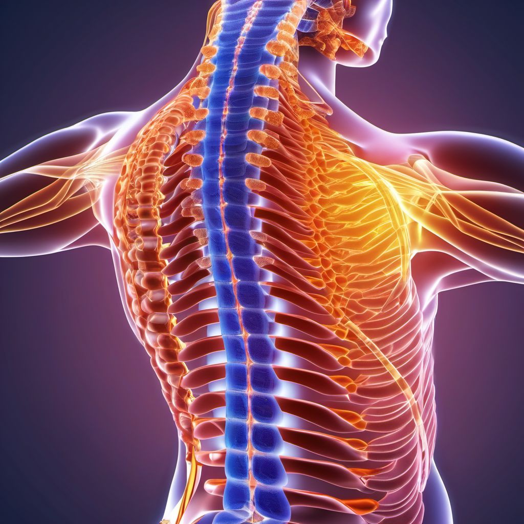 Unspecified injury at T2-T6 level of thoracic spinal cord digital illustration