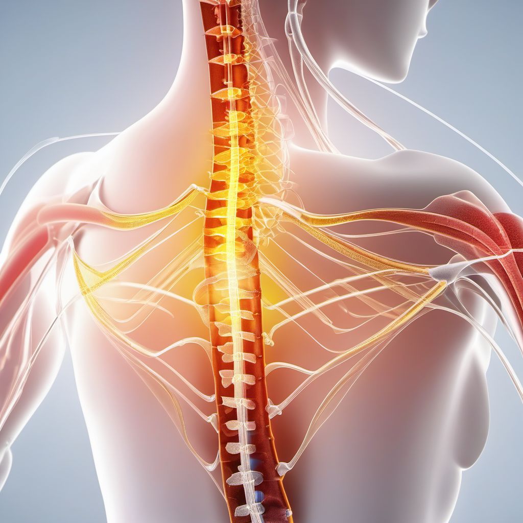 Unspecified injury at T7-T10 level of thoracic spinal cord digital illustration