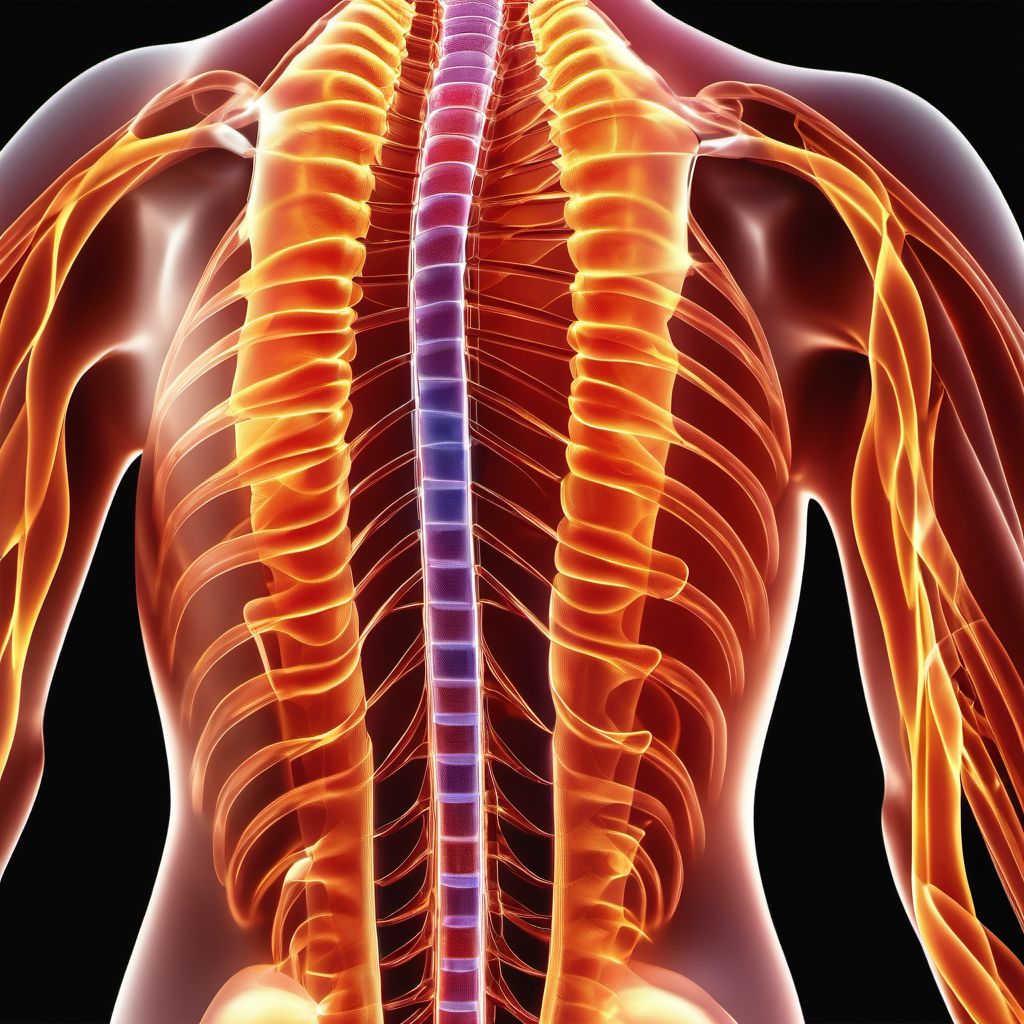 Unspecified injury at T11-T12 level of thoracic spinal cord digital illustration