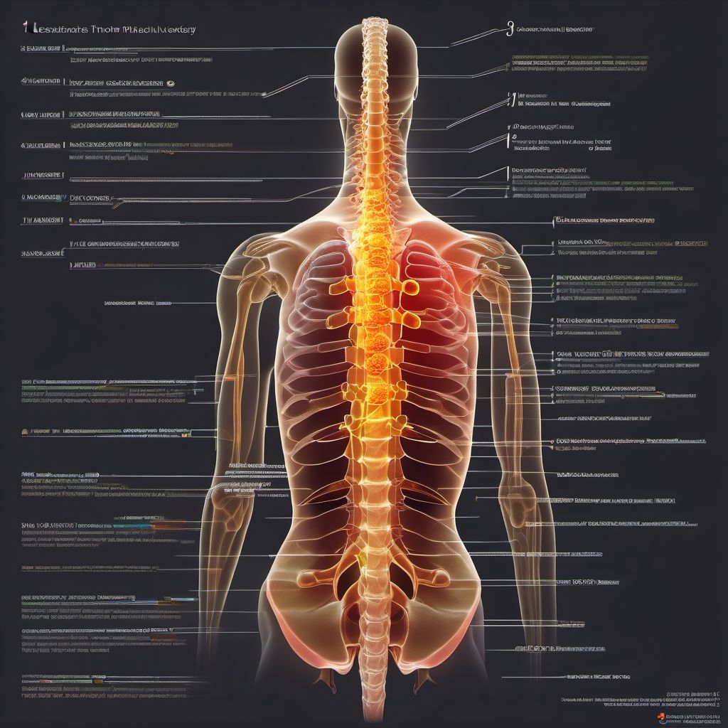 Complete lesion at T1 level of thoracic spinal cord digital illustration