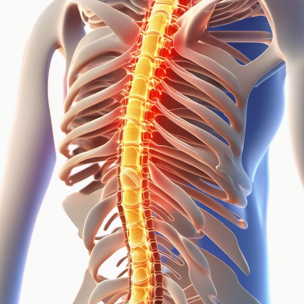 Complete lesion at T11-T12 level of thoracic spinal cord digital illustration