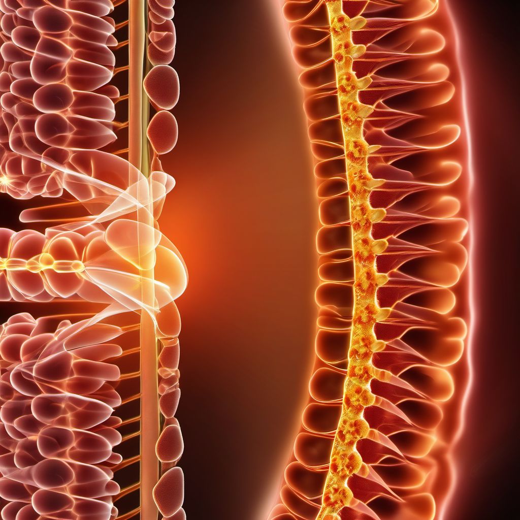 Complete lesion at unspecified level of thoracic spinal cord digital illustration