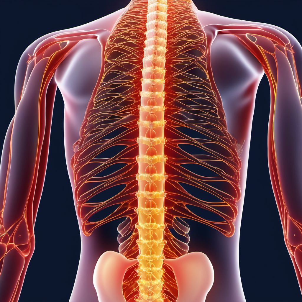 Anterior cord syndrome at T7-T10 level of thoracic spinal cord digital illustration