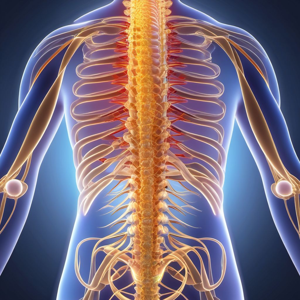 Anterior cord syndrome at T11-T12 level of thoracic spinal cord digital illustration