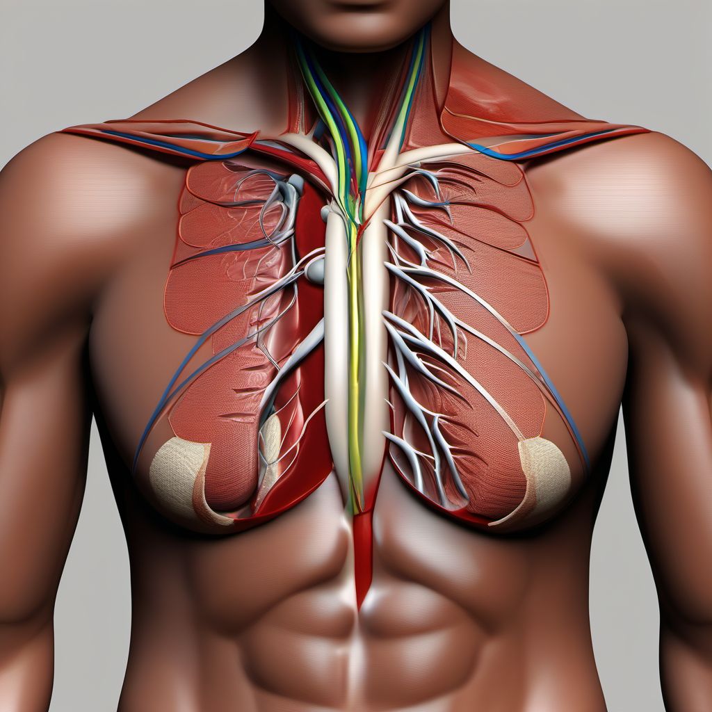 Minor laceration of right innominate or subclavian vein digital illustration