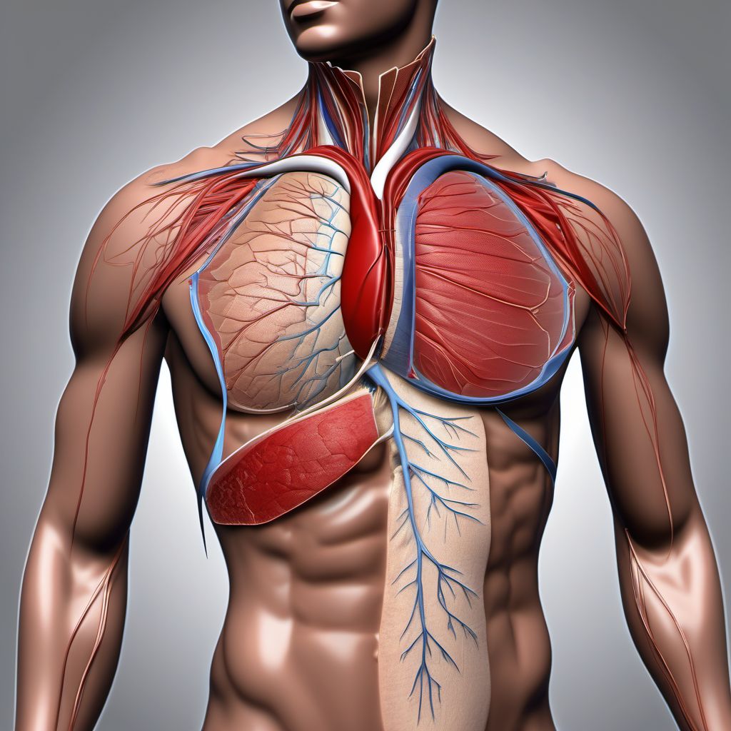 Major laceration of right innominate or subclavian vein digital illustration