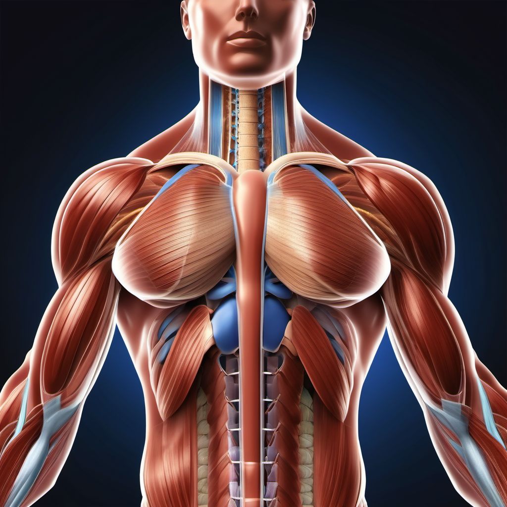 Strain of muscle and tendon of thorax digital illustration