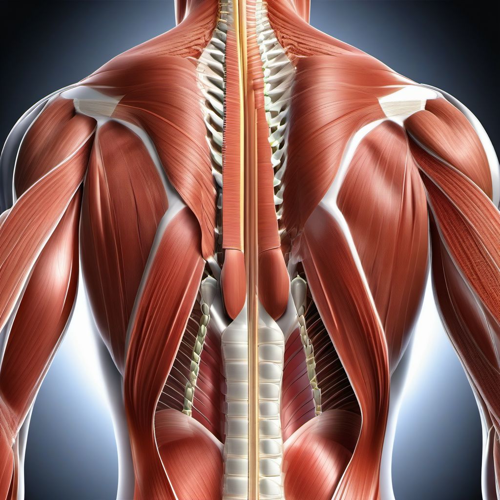 Strain of muscle and tendon of back wall of thorax digital illustration