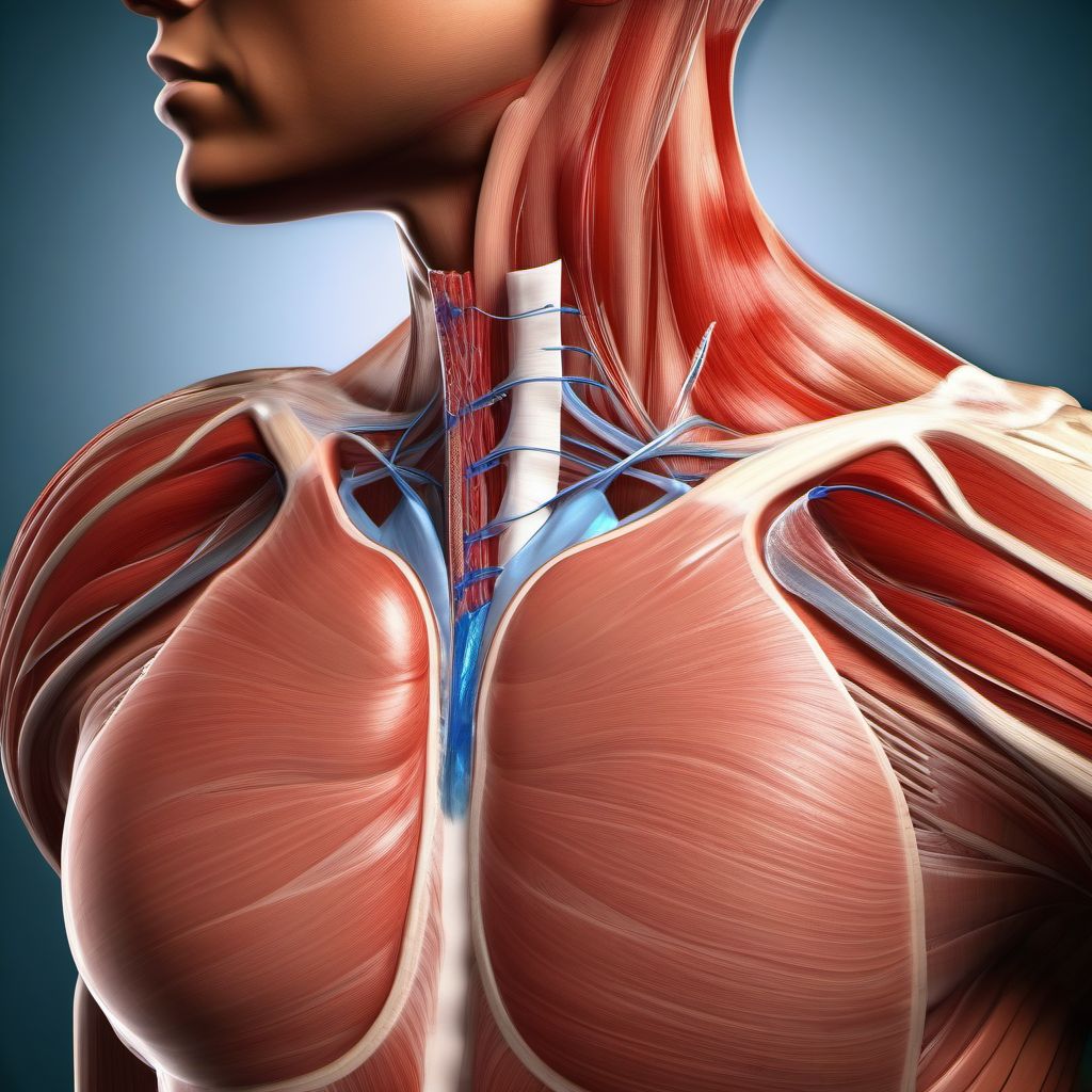 Laceration of muscle and tendon of thorax digital illustration