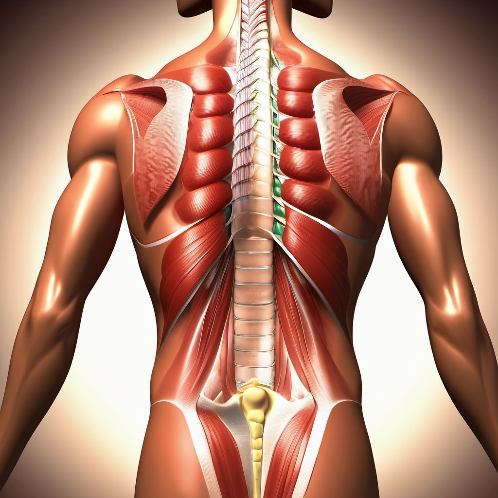 Laceration of muscle and tendon of front wall of thorax digital illustration