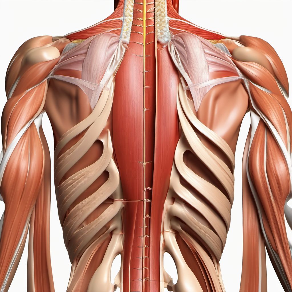 Laceration of muscle and tendon of back wall of thorax digital illustration