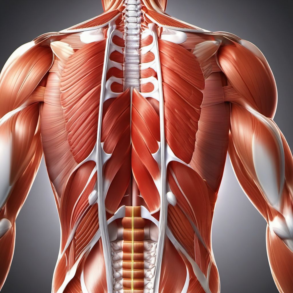 Other injury of muscle and tendon of back wall of thorax digital illustration