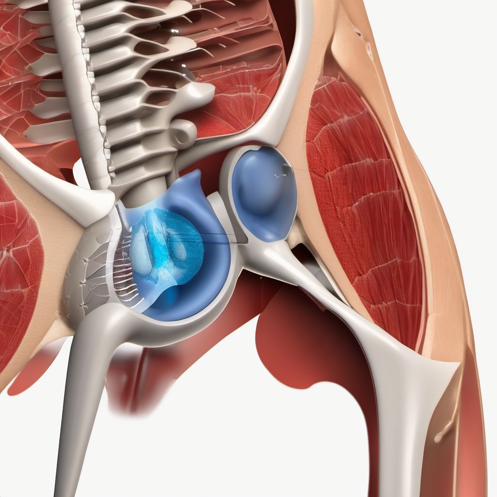 Laceration with foreign body of lower back and pelvis without penetration into retroperitoneum digital illustration