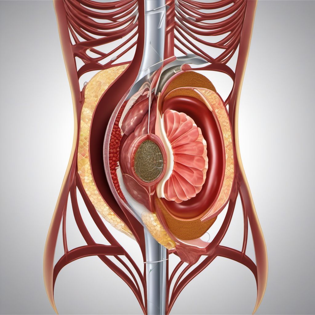 Laceration with foreign body of abdominal wall without penetration into peritoneal cavity digital illustration