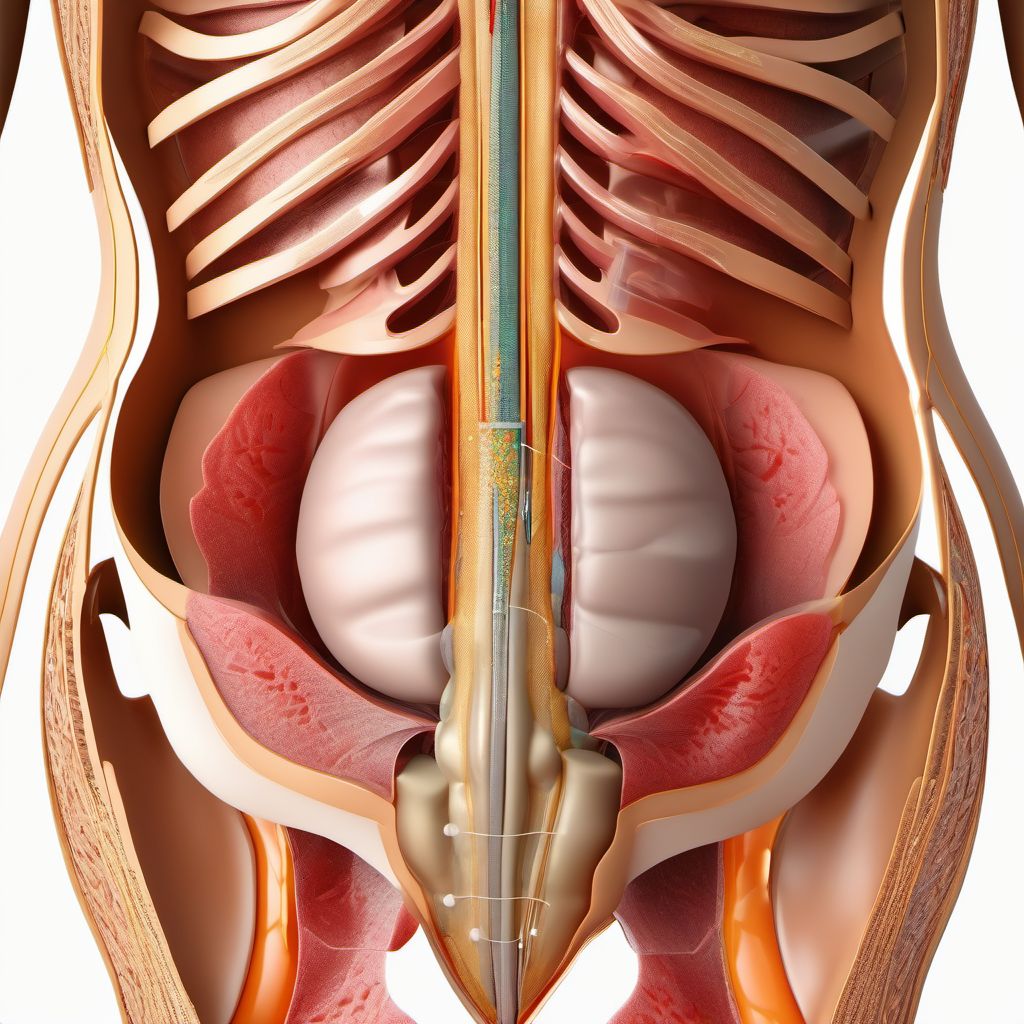 Laceration of abdominal wall with foreign body, right upper quadrant without penetration into peritoneal cavity digital illustration