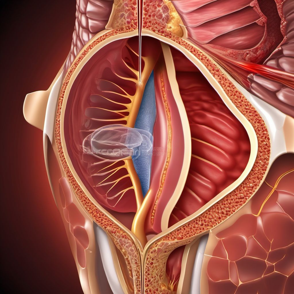 Laceration of abdominal wall with foreign body, right lower quadrant without penetration into peritoneal cavity digital illustration