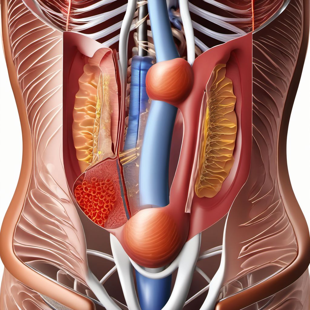 Laceration of abdominal wall with foreign body, left lower quadrant without penetration into peritoneal cavity digital illustration