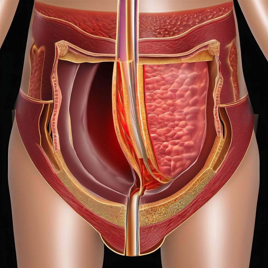 Puncture wound of abdominal wall without foreign body, right lower quadrant without penetration into peritoneal cavity digital illustration