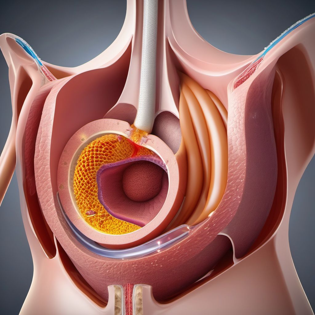 Puncture wound of abdominal wall with foreign body without penetration into peritoneal cavity digital illustration