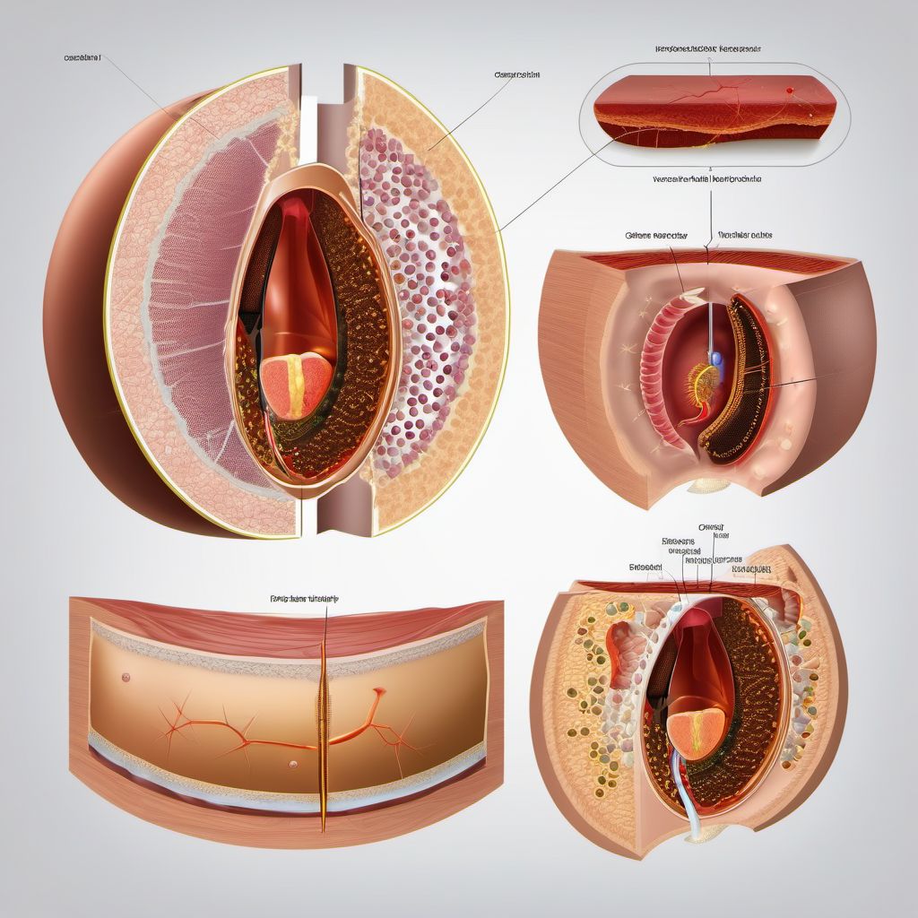 Puncture wound of abdominal wall with foreign body, right upper quadrant without penetration into peritoneal cavity digital illustration