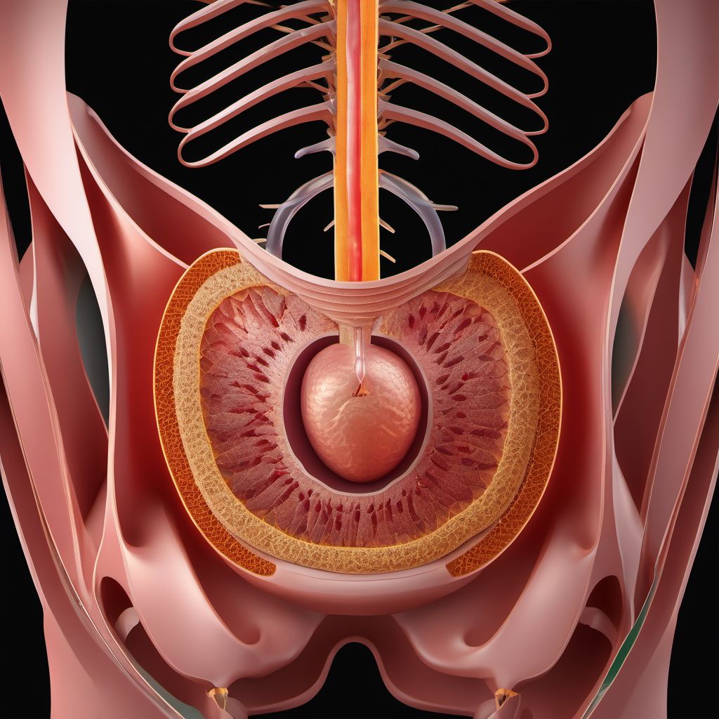 Puncture wound of abdominal wall with foreign body, left upper quadrant without penetration into peritoneal cavity digital illustration