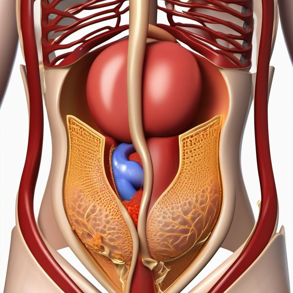 Puncture wound of abdominal wall with foreign body, epigastric region without penetration into peritoneal cavity digital illustration