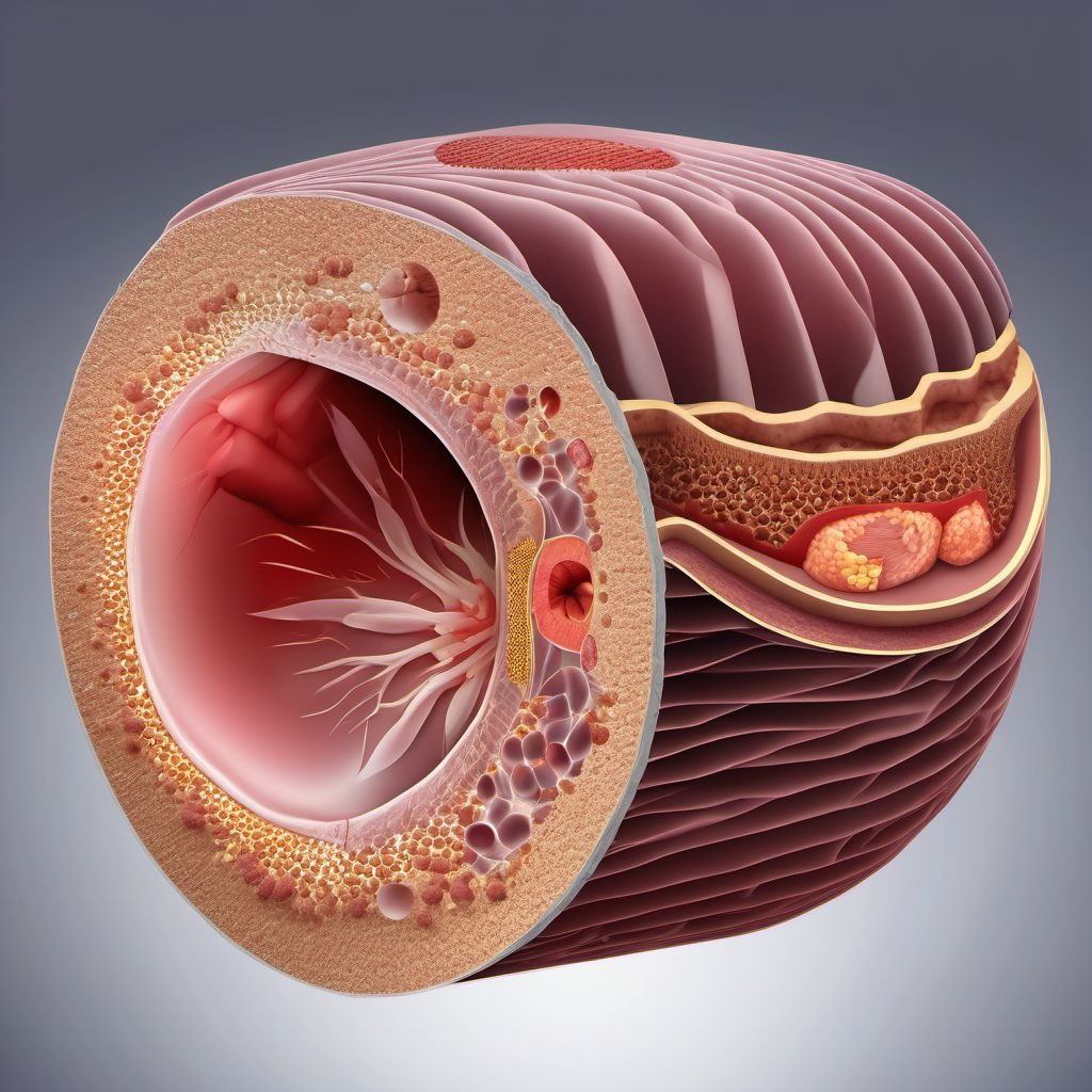 Puncture wound of abdominal wall with foreign body, right lower quadrant without penetration into peritoneal cavity digital illustration