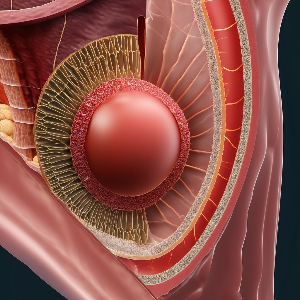 Puncture wound of abdominal wall with foreign body, left lower quadrant without penetration into peritoneal cavity digital illustration