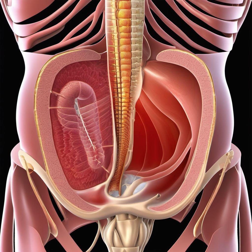 Open bite of abdominal wall, left lower quadrant without penetration into peritoneal cavity digital illustration