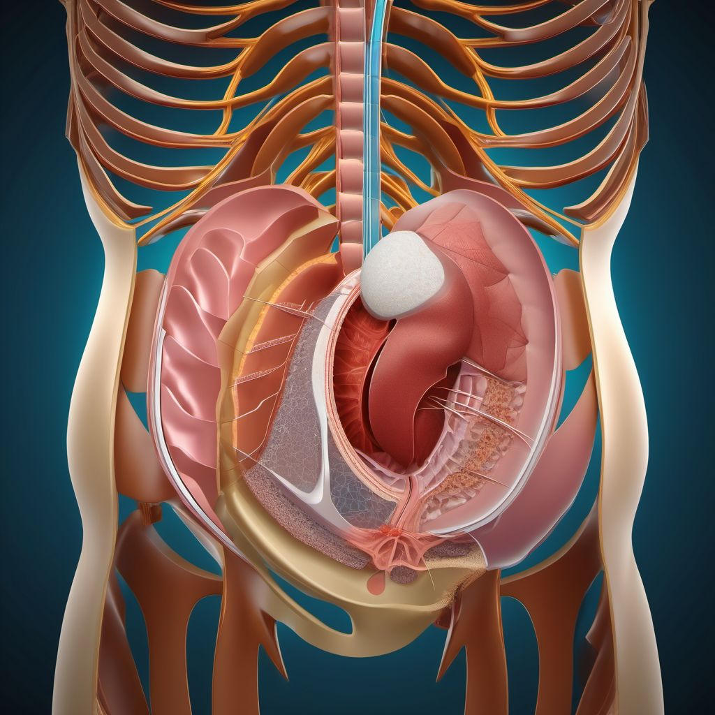 Laceration without foreign body of abdominal wall, unspecified quadrant with penetration into peritoneal cavity digital illustration