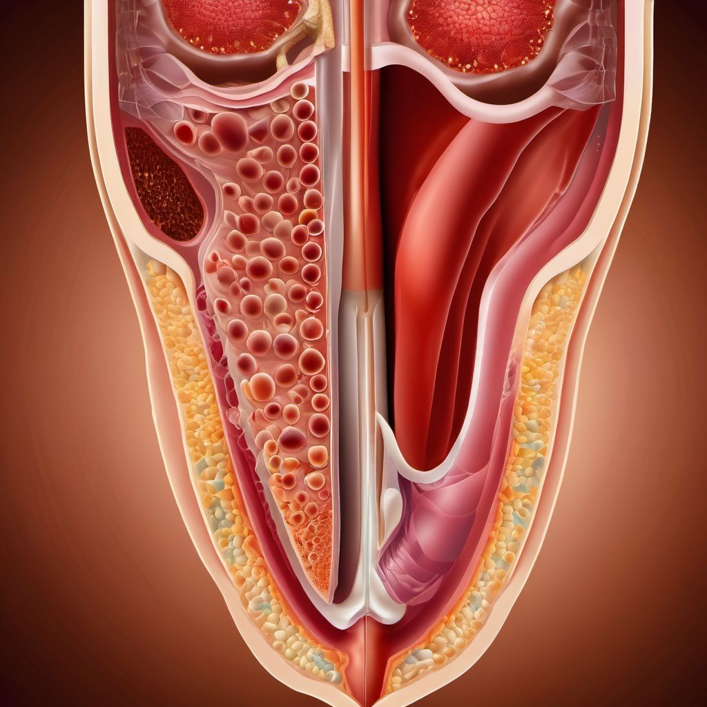 Open bite of abdominal wall, right upper quadrant with penetration into peritoneal cavity digital illustration