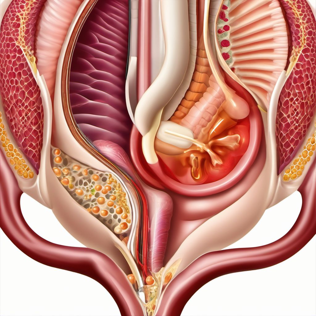Open bite of abdominal wall, epigastric region with penetration into peritoneal cavity digital illustration