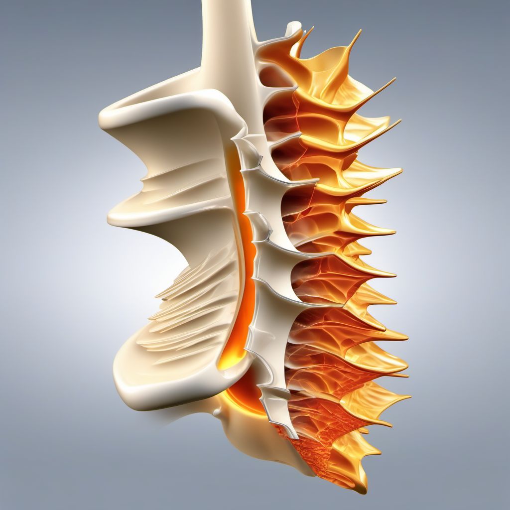 Unstable burst fracture of fourth lumbar vertebra digital illustration