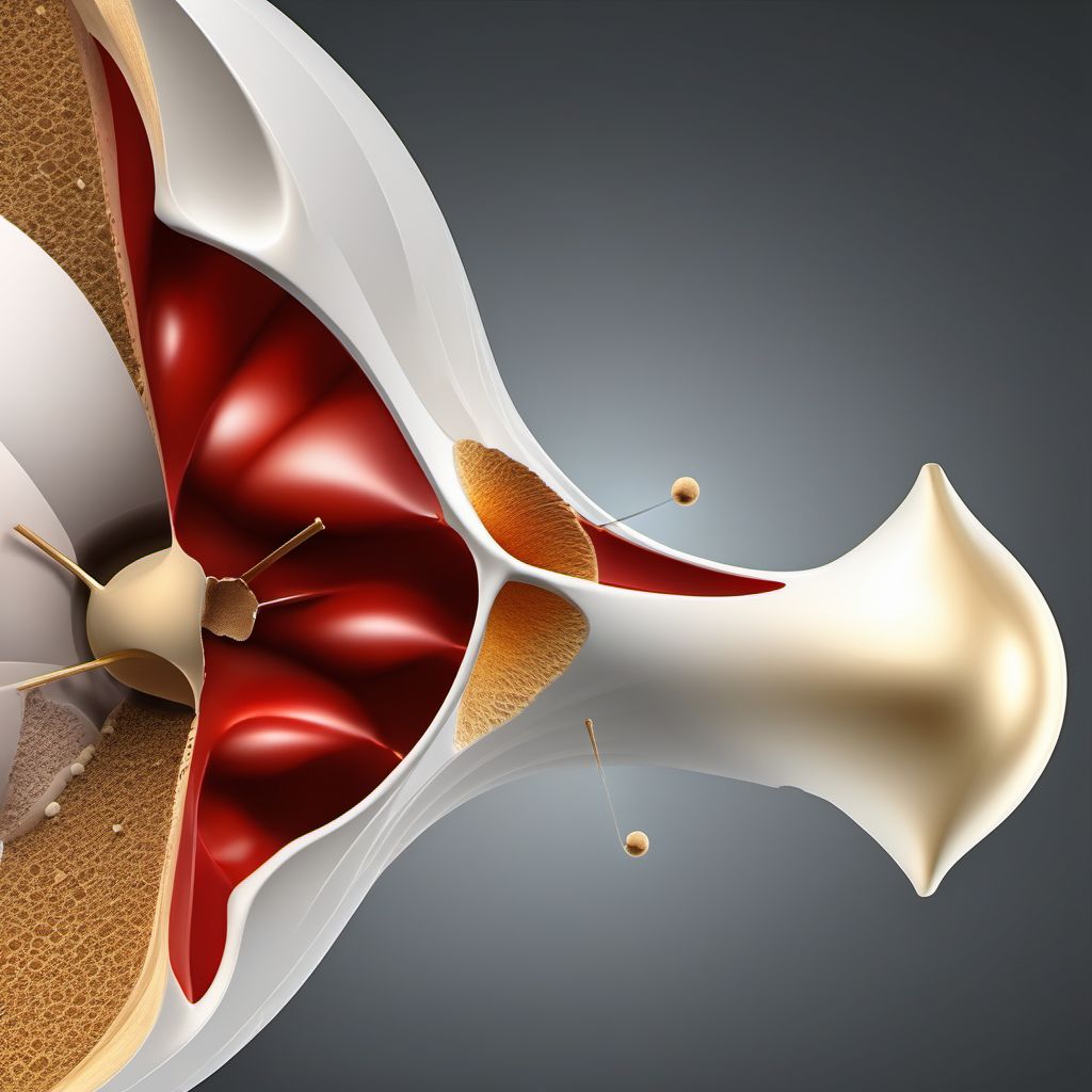 Displaced fracture of anterior wall of right acetabulum digital illustration