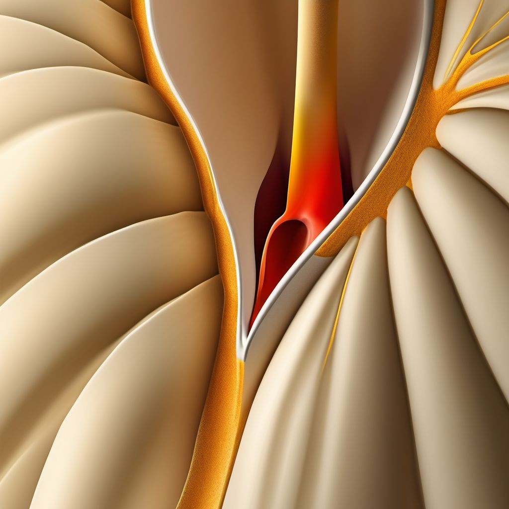 Displaced fracture of posterior wall of right acetabulum digital illustration