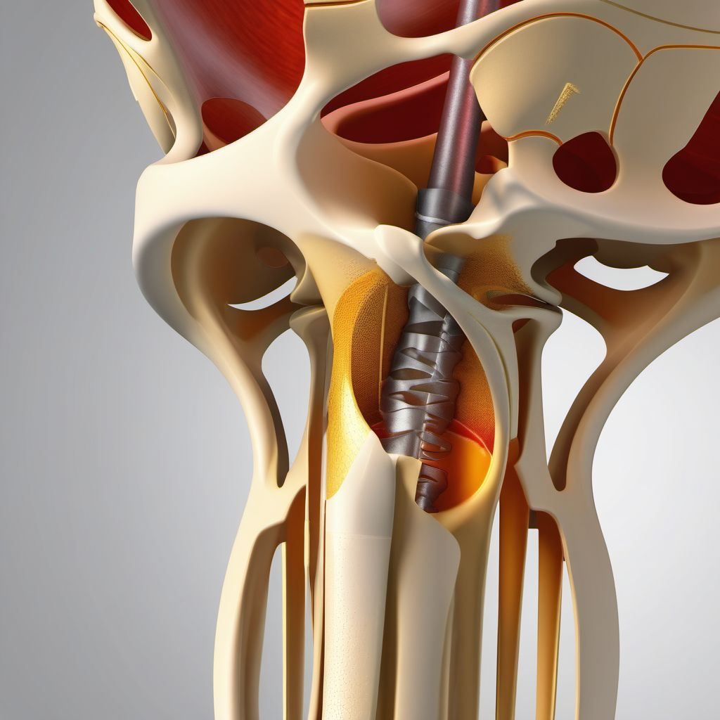 Nondisplaced fracture of anterior column [iliopubic] of right acetabulum digital illustration